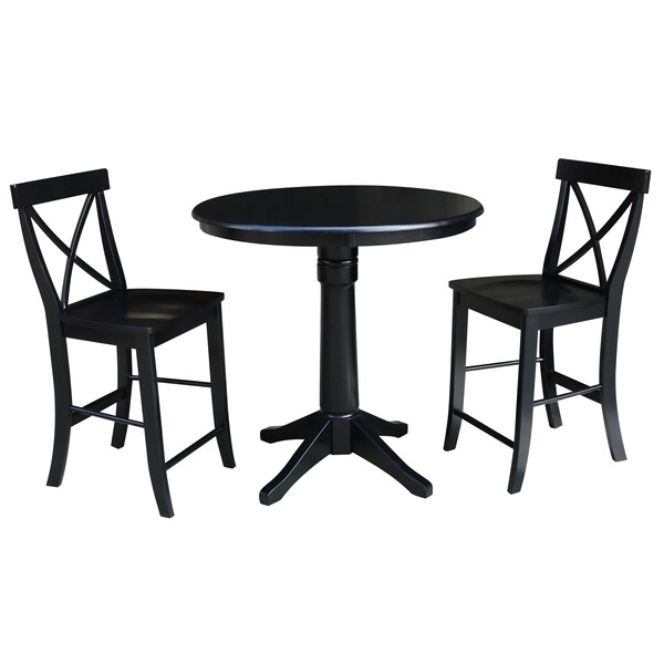 International Concepts Round 36 in Rd Pedestal Gathering Ht Table, 2 X-Back Counter Ht Stools, Black, 36 W, 36 L, 35.9 in H K46-36RT-27B-S6132-2 - main